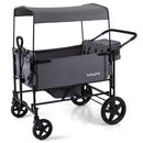 Foldable Wagon Stroller for 4 Kids with Removable Canopy and Adjustable Push