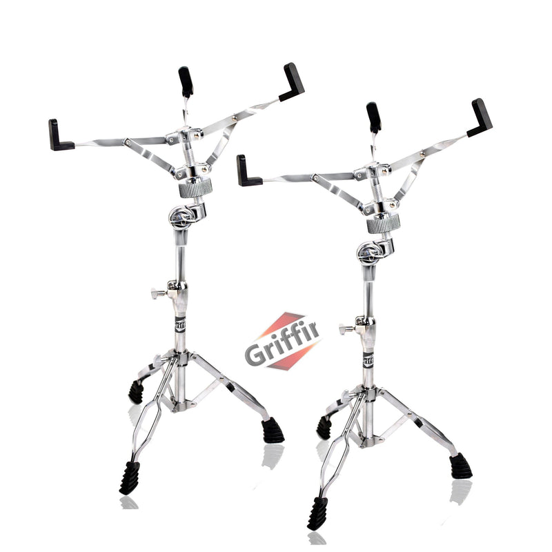 2-PACK Snare Drum Stand by GRIFFIN | Chrome Double Braced, Light Weight Mount for Standard Snares, Tom Drums & Practice Pad | Slip-Proof Gear Tilter & Clamp Style Basket Holder Percussion Hardware Kit