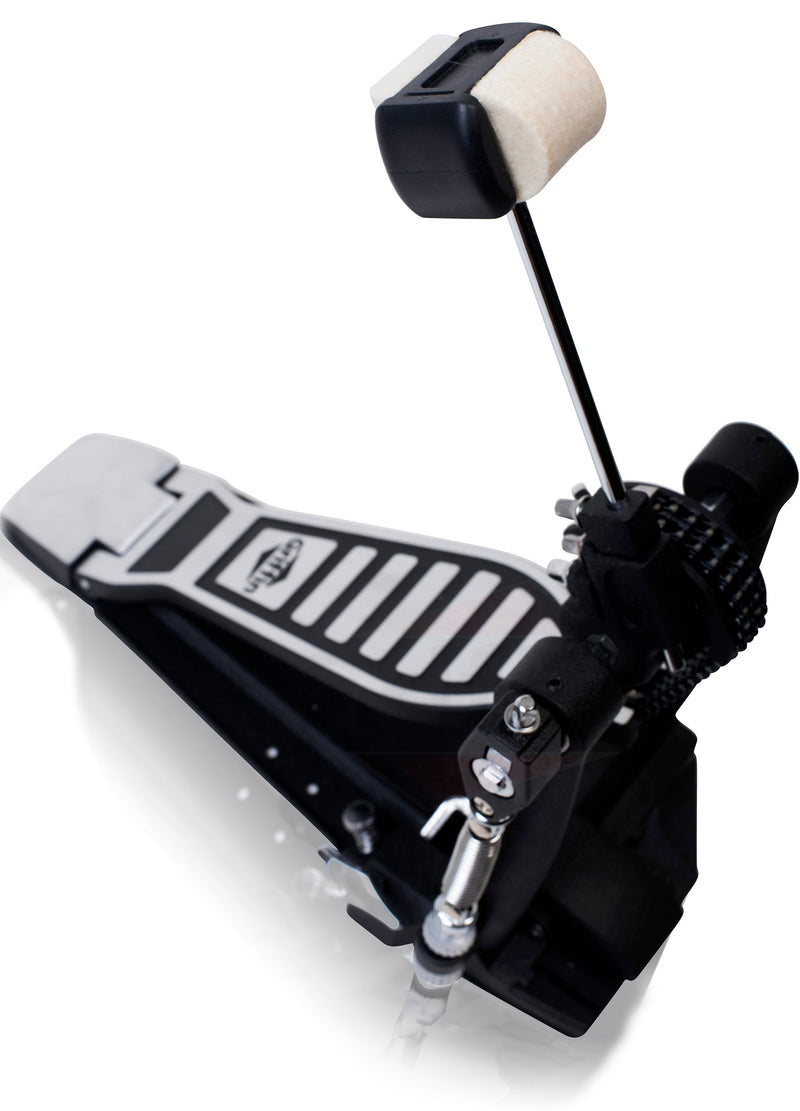 Single Kick Bass Drum Pedal by GRIFFIN | Deluxe Double Chain Foot Percussion Hardware for Intense Play | 4 Sided Beater & Fully Adjustable Power Cam System | Perfect for Beginner & Pro Drummers