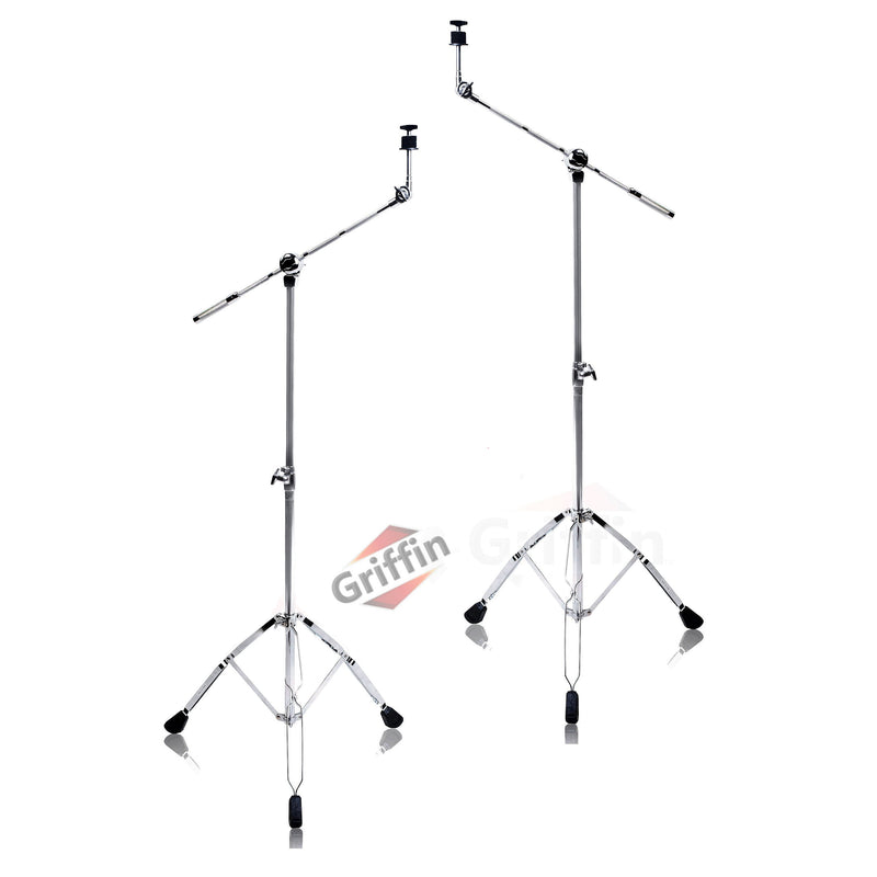 Cymbal Stand With Boom Arm by GRIFFIN (Pack of 2) - Drum Percussion Gear Hardware Set with Double Braced Legs - Counterweight Adapter for Crash, Ride