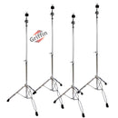 4 PACK - Straight Cymbal Stand Set by GRIFFIN | Double Braced Legs, Slip-Proof Gear Holder & Light-Duty for Mobile Drummers | Percussion Chrome Drum Hardware Kit for Mounting Crash & Splash Cymbals
