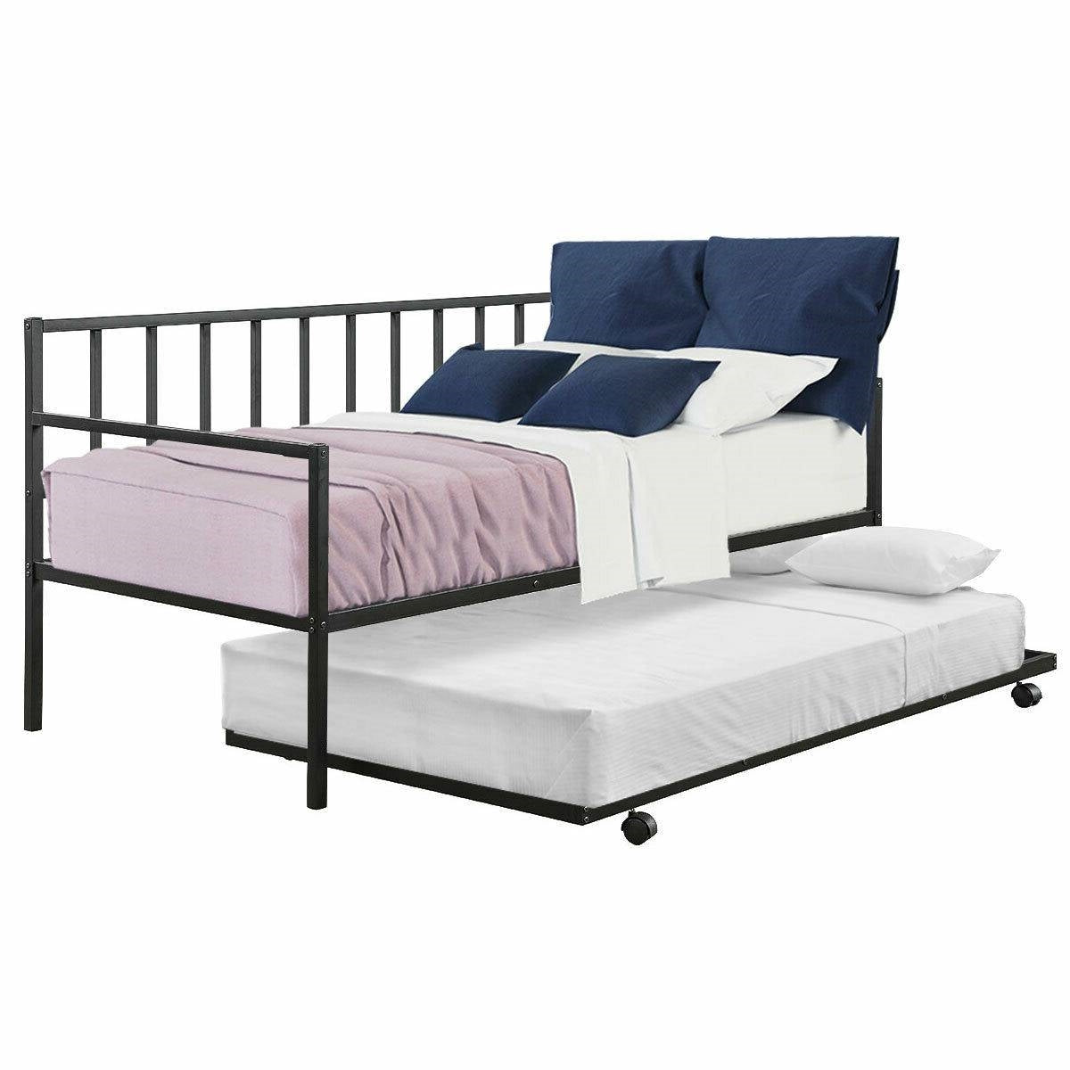 Twin size Black Metal Daybed with Roll-out Trundle Bed Frame, photo 2 of 4