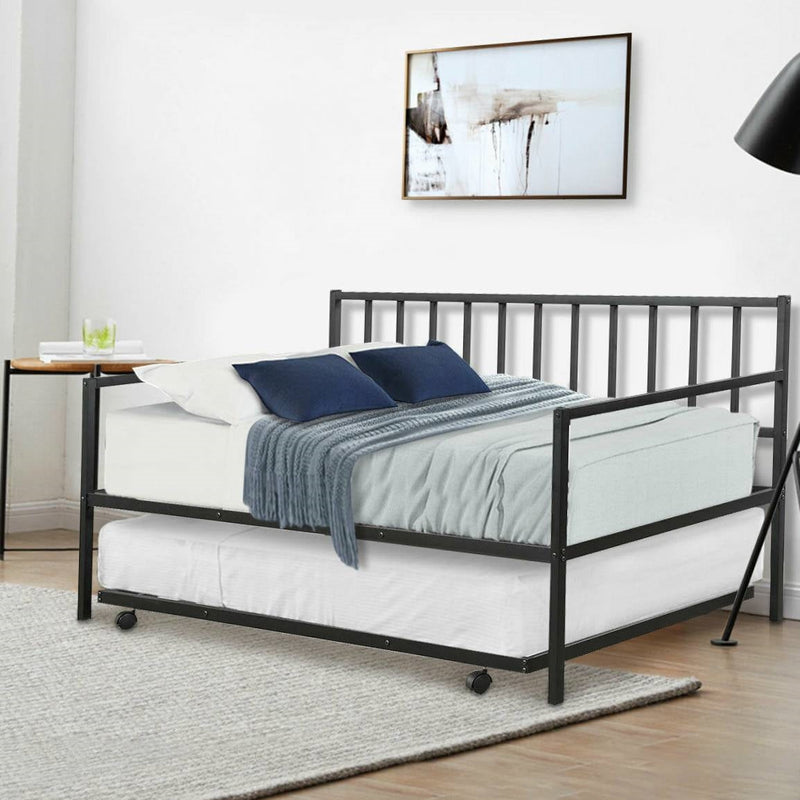 Twin size Black Metal Daybed with Roll-out Trundle Bed Frame, photo 3 of 4