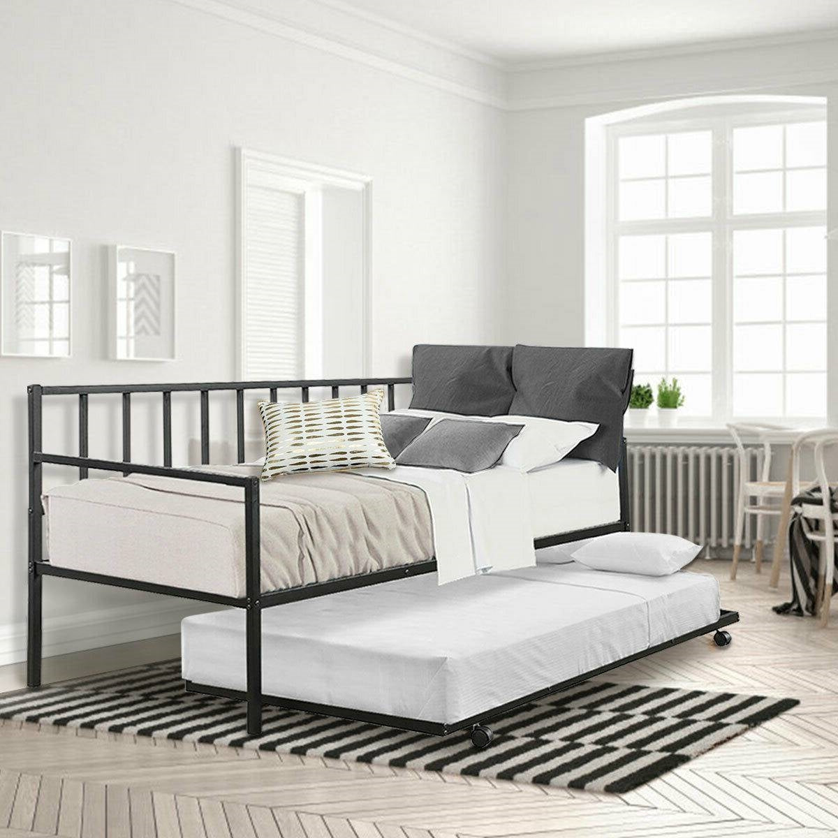Twin size Black Metal Daybed with Roll-out Trundle Bed Frame, photo 4 of 4