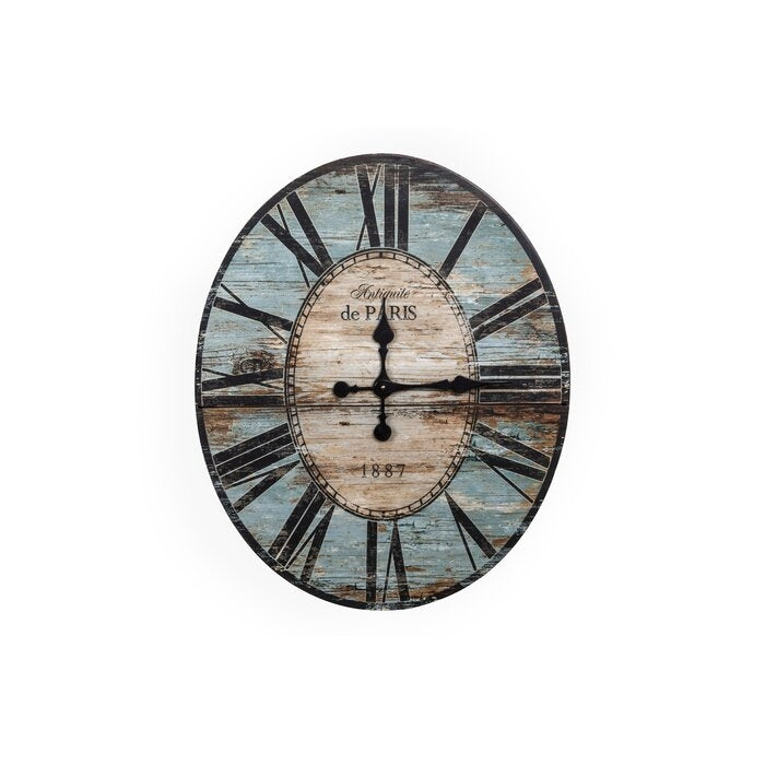 Turquoise Oversized Distressed Paris Wood Wall Clock, photo 2 of 5