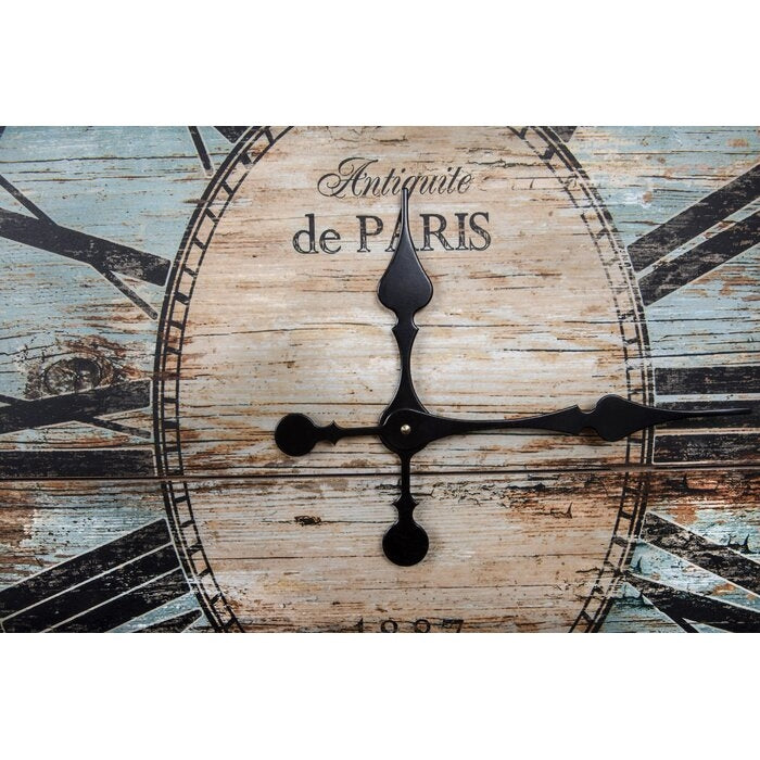 Turquoise Oversized Distressed Paris Wood Wall Clock, photo 4 of 5