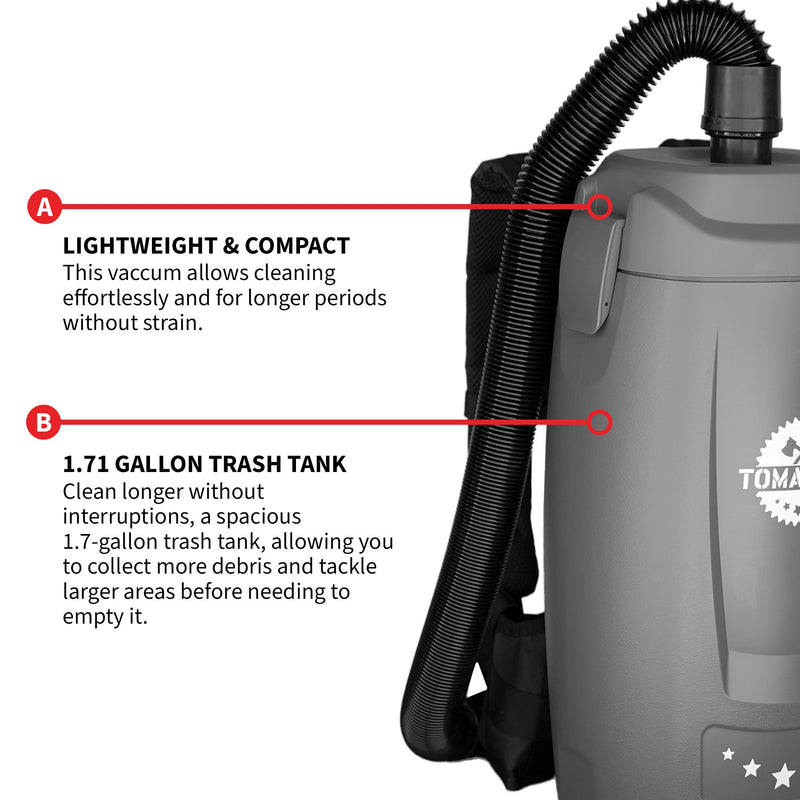 Electric Backpack Vacuum 6 qt Lightweight Commercial High-Performance Cleaning Solution