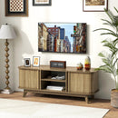 TV Stand for 55-Inch TV Media Console Table with Dual Sliding Doors-Oak by LJGDeals