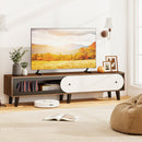 TV Stand for 80 Inch TVs Mid Century Modern Entertainment Center with Sliding Door Cabinet-Walnut by LJGDeals