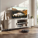 TV Stand for 80 Inch TVs Mid Century Modern Entertainment Center with Fluted Sliding Doors by LJGDeals