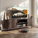TV Stand for 80 Inch TVs Mid Century Modern Entertainment Center with Fluted Sliding Doors by DirectDeals