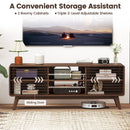 TV Stand for TVs up to 65" with Sliding Doors and Adjustable Shelves for Living Room-Walnut