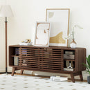 TV Stand for TVs up to 65" with Sliding Doors and Adjustable Shelves for Living Room-Walnut
