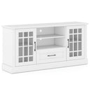 TV Stand for TVs up to 70 with Glass Doors Cubbies and Drawer