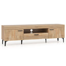 TV Stand with 2 Cabinets and Storage Drawer for 65 Inches TVs-Oak