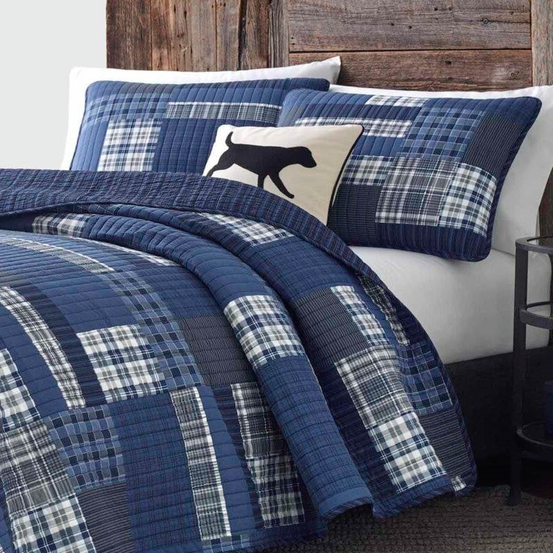 Twin Size 100-Percent Cotton Reversible 2 Piece Blue Patchwork Quilt Set, photo 2 of 3