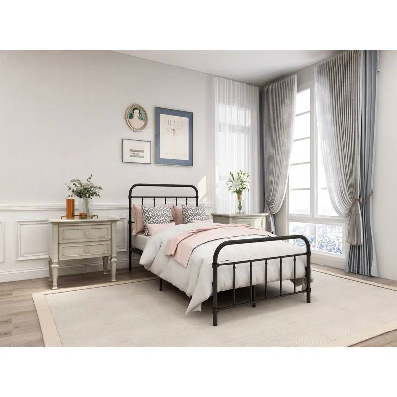 Twin size Farmhouse Black Metal Bed Frame with Rounded Headboard Footboard, photo 3 of 5