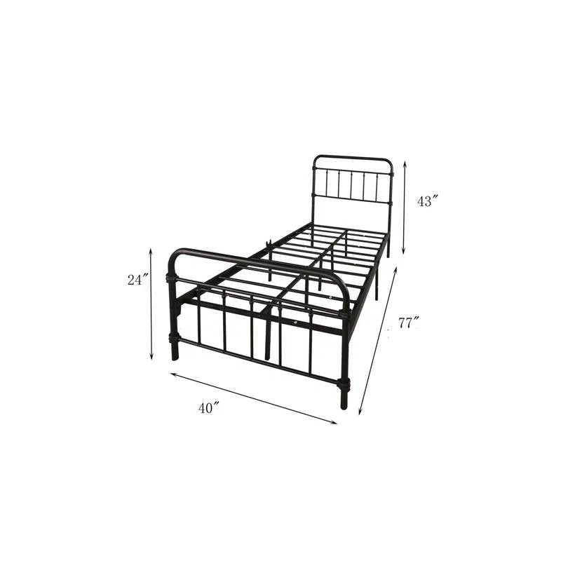 Twin size Farmhouse Black Metal Bed Frame with Rounded Headboard Footboard, photo 5 of 5