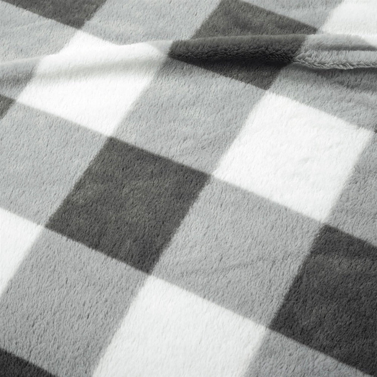 Twin Size Plaid Soft Faux Fur Comforter Set in Black White Grey, photo 3 of 5