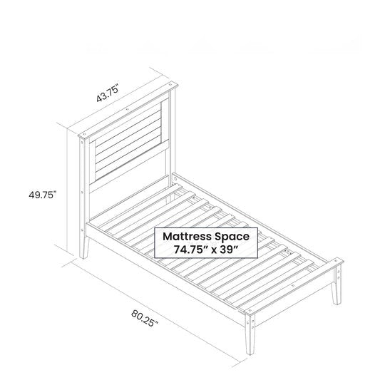 Twin Size Coastal Dorm Farmhouse Solid Pine Wood Platform Bed in Rustic Grey, photo 5 of 5