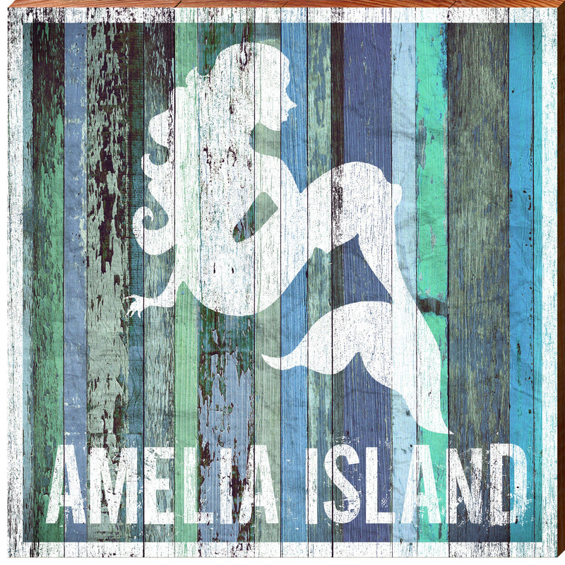 Amelia Island, Florida Mermaid Wooden Sign | Wall Art Print on Real Wood