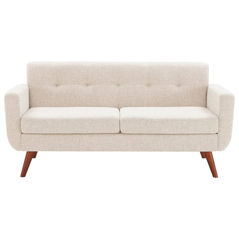Modern Mid-Century Beige Cotton Polyester Upholstered Sofa Loveseat, photo 3 of 5