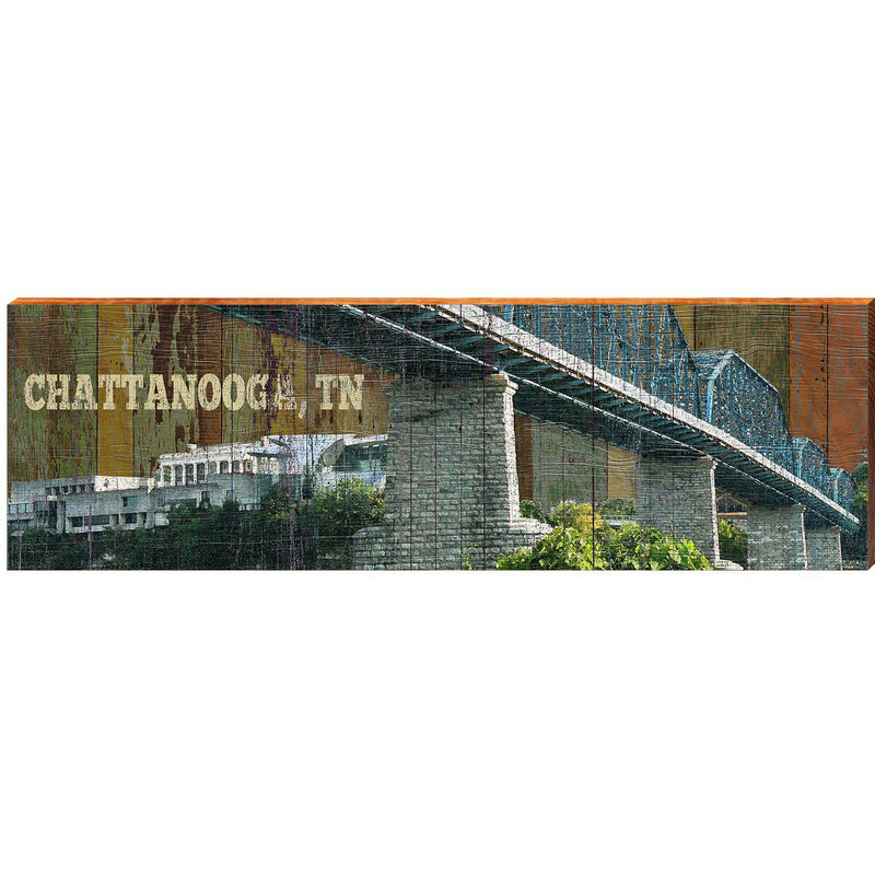 Chattanooga, TN Bridge Green Boards | Wall Art Print on Real Wood