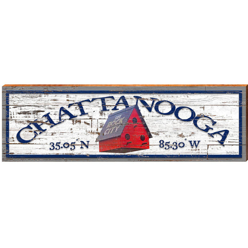 Chattanooga Bird House White Shabby Latitude Longitude | Wall Art Print on Real Wood