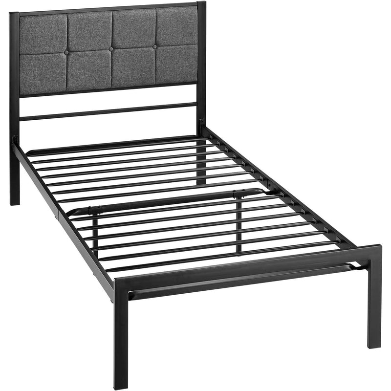 Twin Metal Platform Bed Frame with Gray Button Tufted Upholstered Headboard, photo 4 of 5