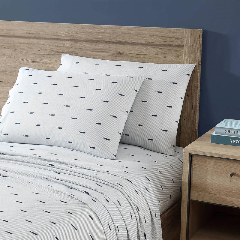 Twin size Coastal Beach 100-Percent Cotton Navy Blue White Stripe Sheet Set, photo 4 of 5