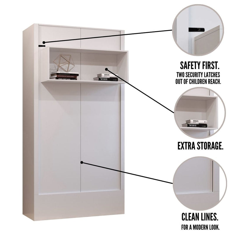 Easy-Lift Twin Murphy Wall Bed in Dark Grey with Shelf