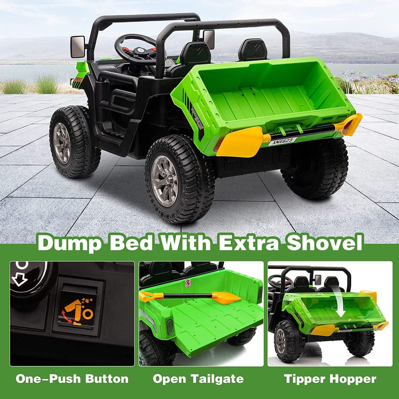 24V 2-Seater Kids Ride On Dump Truck with Dump Bed and Shovel, Kids UTV Battery Powered Cars w/ Remote Control