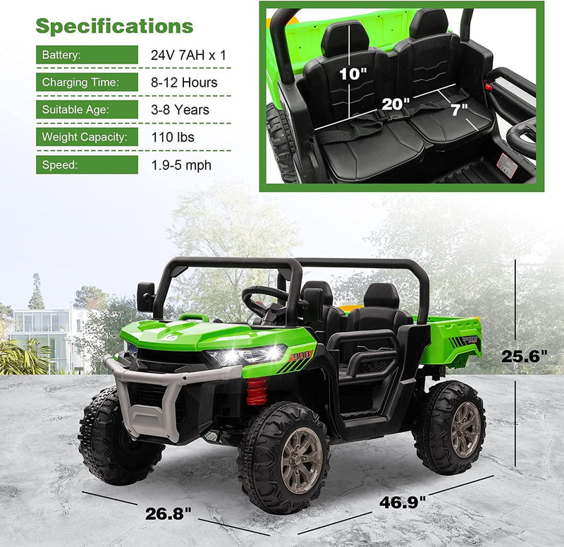 24V 2-Seater Kids Ride On Dump Truck with Dump Bed and Shovel, Kids UTV Battery Powered Cars w/ Remote Control