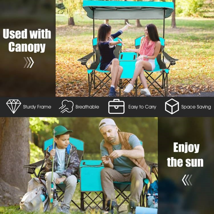 Turquoise Blue 2-Piece Folding Canopy Chair with Cup Holder and Storage Pocket, photo 4 of 5