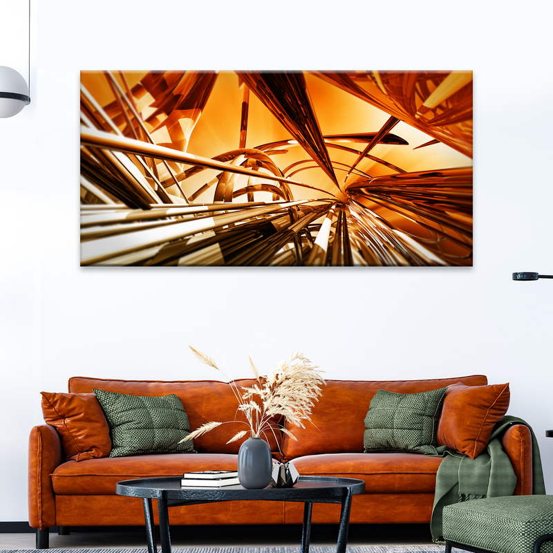3D Gold Metallic Lines Canvas Wall Art