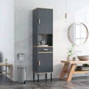 Free-Standing Bathroom Cabinet Narrow Linen with Doors and Drawer-Gray by LJGDeals