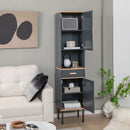 Free-Standing Bathroom Cabinet Narrow Linen with Doors and Drawer-Gray by LJGDeals