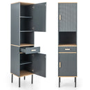 Free-Standing Bathroom Cabinet Narrow Linen with Doors and Drawer-Gray