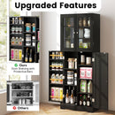 Tall Kitchen Pantry Cabinet with Dual Tempered Glass Doors and Shelves by LJGDeals