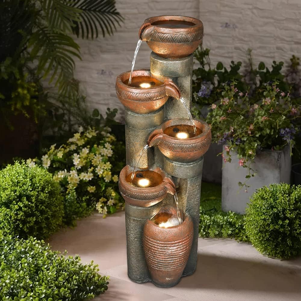 Resin Copper Bowl Cascading Column Fountain 39 Inch, photo 4 of 7