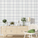 Minimalist Blue and White Plaid Wallpaper