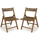 Teak Folding Patio Chairs Set of 2 with Woven Rattan by LJGDeals