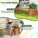 Teak Oil Finish Raised Garden Bed Wood Planter Box with Bench