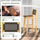 30 Inch Rattan Teak Wood Bar Stool with Backrest and Footrest by LJGDeals