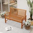 Teak Wood Outdoor Garden Bench with Slatted Backrest and Seat by LJGDeals