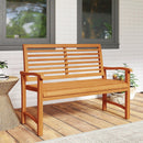 Teak Wood Outdoor Garden Bench with Slatted Backrest and Seat by LJGDeals