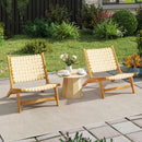 Teak Wood Patio Chair Armless with Webbing Seat and Backrest-Natural by DirectDeals