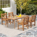 Teak Wood Patio Dining Chair with Slatted Seat Cross-Rhombus Backrest and Solid Legs