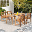 Teak Wood Patio Dining Chair with Slatted Seat Cross-Rhombus Backrest and Solid Legs by LJGDeals