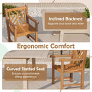 Teak Wood Patio Dining Chair with Slatted Seat Cross-Rhombus Backrest and Solid Legs